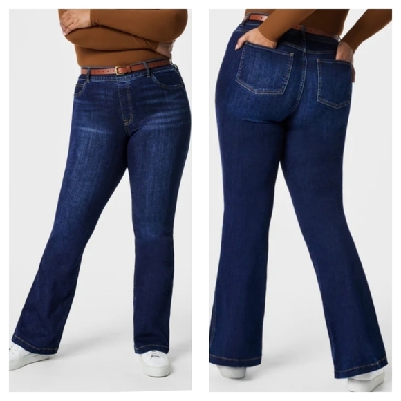Spanx Pull On High Rise Flare Shapewear Jeans Midnight Shade Blue 3X Petite - Picture 1 of 12